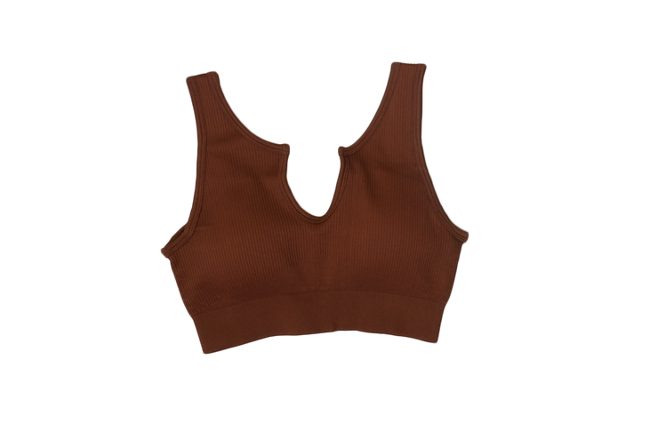 Ribbed U-Top - Brown